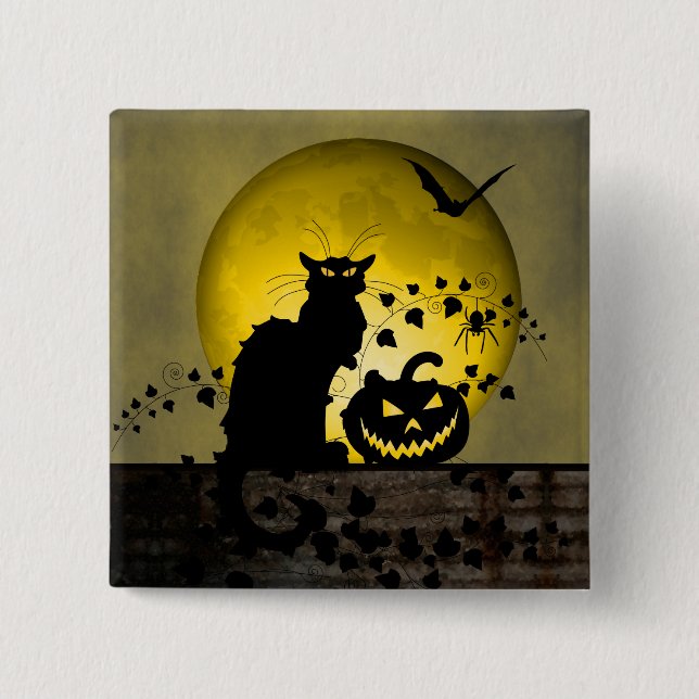 Chat Noir Halloween 2 Inch Square Button (Front)