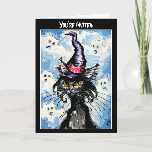Chat noir Halloween invitation ou carte de voeux (Devant)