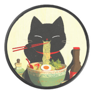 Chat noir heureux mangeant du Ramen   Ukiyo-e japo