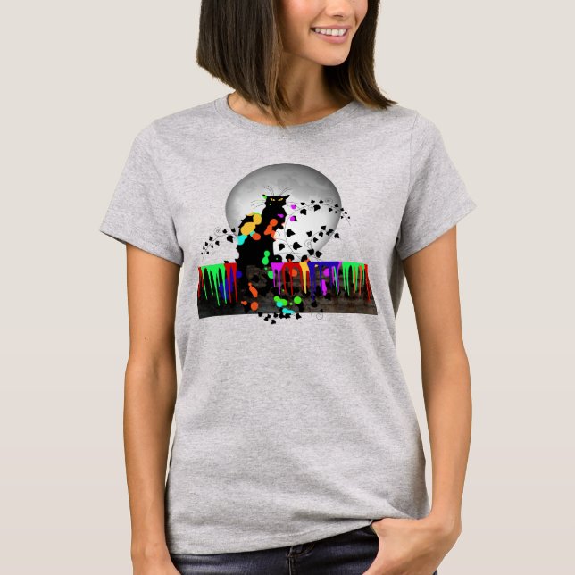 Chat Noir Holi Hai with Full Moon T-Shirt (Front)