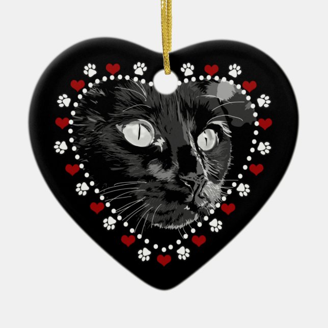 Chat noir Joyeux Yule Ornement coeur (Devant)