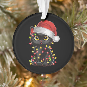Chat noir lumières d'arbre de Noël chaton drôle Pè