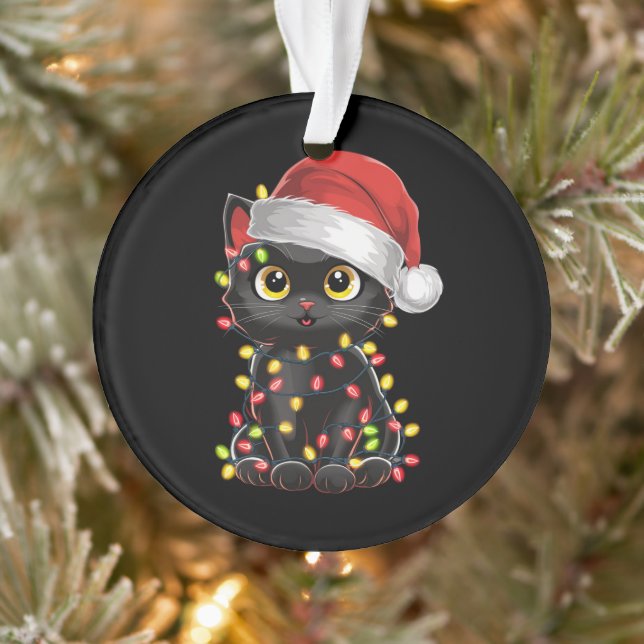 Chat noir lumières d'arbre de Noël chaton drôle Pè (Arbre)