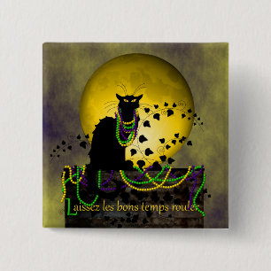 Chat Noir Mardi Gras 2 Inch Square Button