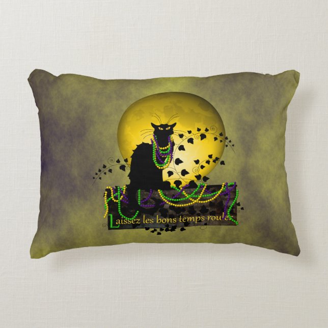 Chat Noir Mardi Gras Accent Pillow (Front)