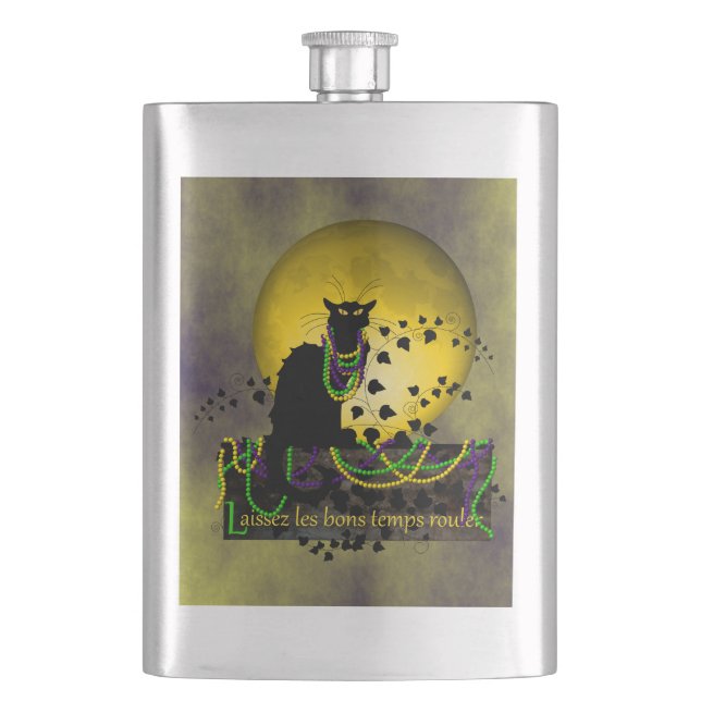 Chat Noir Mardi Gras Hip Flask (Front)