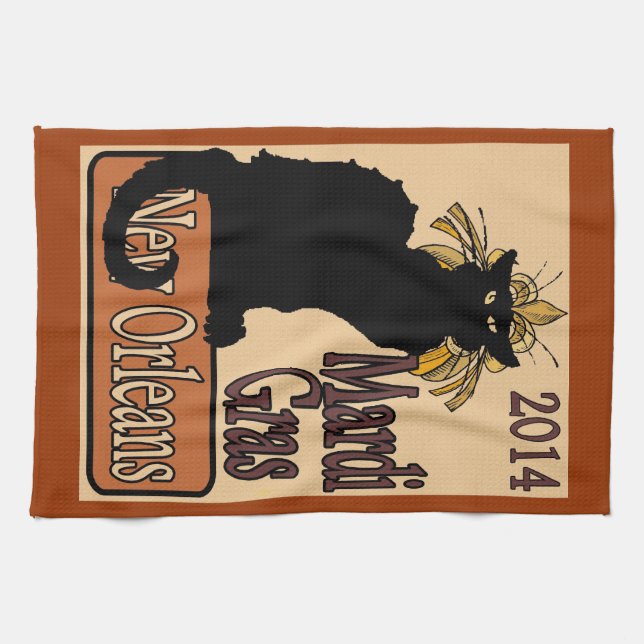 Chat Noir Mardi Gras Towel, Kitchen Towel (Horizontal)