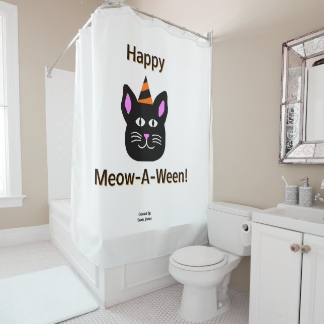 Chat noir Meow-A-Ween rideau de douche (En situation)