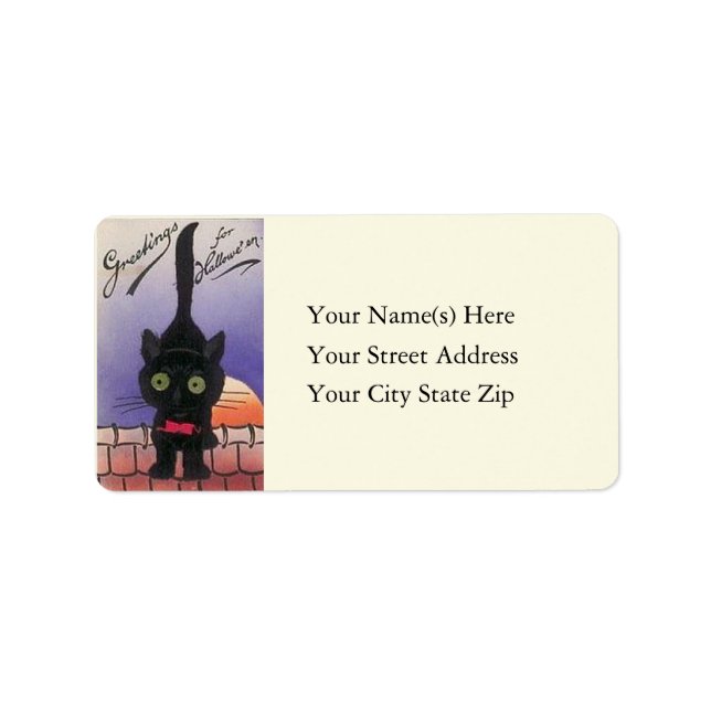 Chat noir mignon sur le toit Étiquette de adresse  (Devant)
