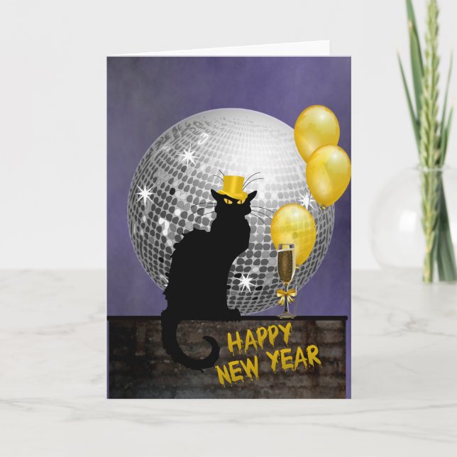 Chat Noir New Year Eve Holiday Card (Front)