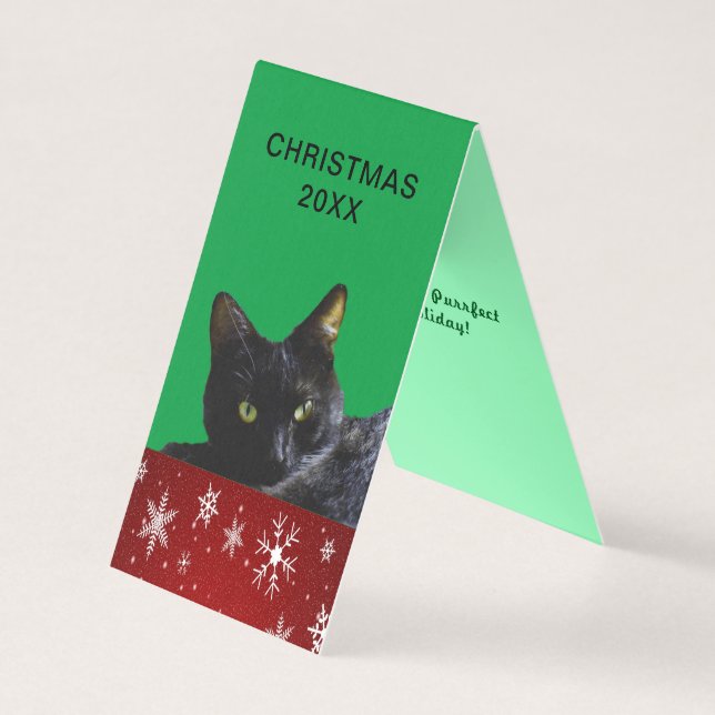 Chat noir Noël 20XX sur la carte de tente Snowflak (Front)