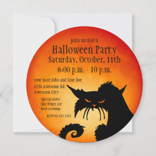 Chat noir Orange Lune Invitation