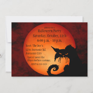 Chat noir Orange Lune Invitation