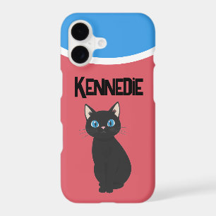 Chat Noir Personnalisé Rose Bleu Blanc