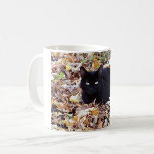 Chat noir photo automne classique Mug blanc