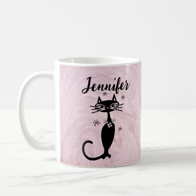 Chat noir rétro atomique Personnalisé café Mug (Gauche)