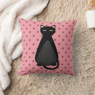 CHAT NOIR ROSE POLKA COUSSINS
