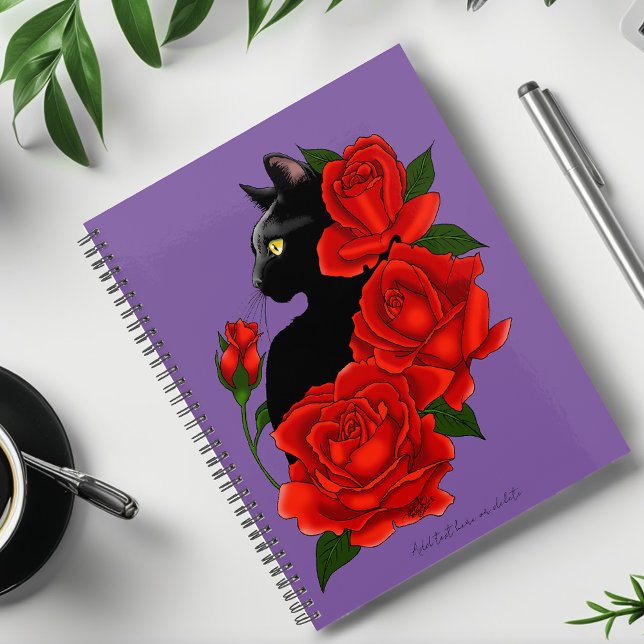 Chat noir Roses rouges pourpres (Créateur téléchargé)