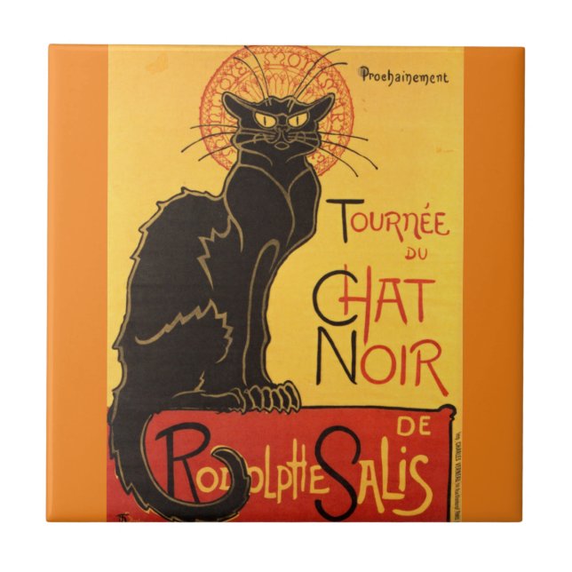 Chat Noir Steinlen Belle Epoque Vintage Art Tile (Front)
