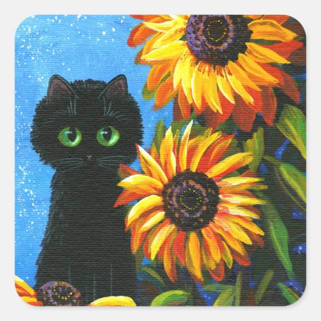 Chat noir Sunflower Créationarts Sticker Carré (Devant)