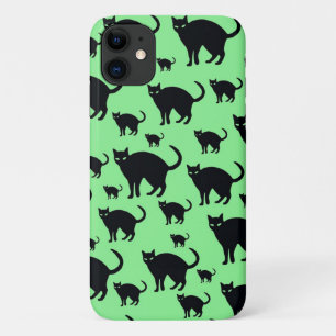 Chat noir sur Arrière - plan vert iPhone / coque i