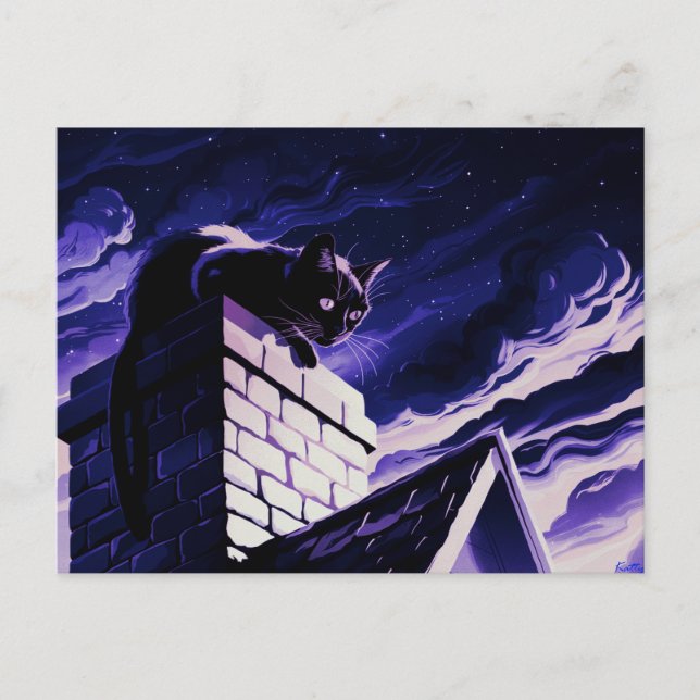 Chat noir sur carte postale Design Chimney (Devant)