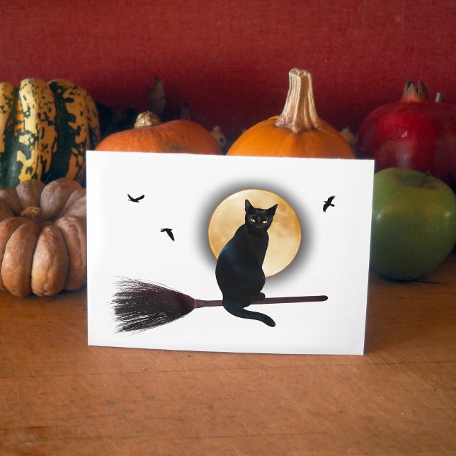 Chat noir sur la carte d'Halloween Broomstick (Créateur téléchargé)