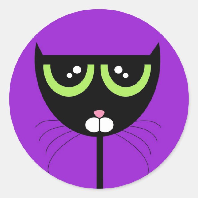 Chat noir sur violet - Sticker (Devant)