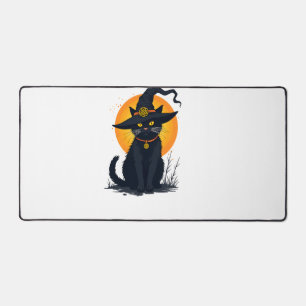 Chat noir vintage effrayant avec chapeau de sorciè