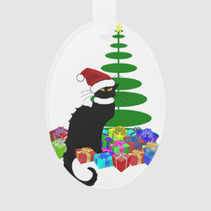 Chat Noir With Christmas Tree and Gifts Ornament