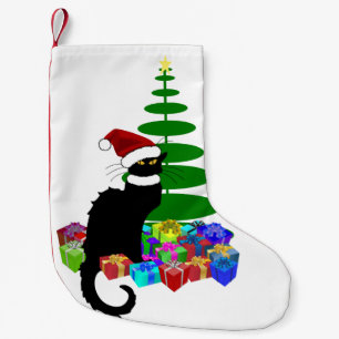 Chat Noir With Christmas Tree and Gifts Small Christmas Stocking