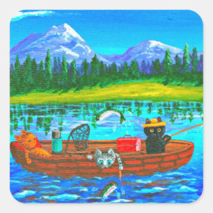 Chat orange Pêche Créationarts Sticker Carré