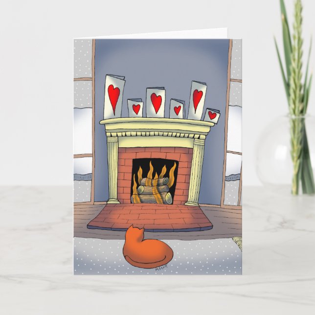 Chat par le feu Carte Saint Valentin (Devant)