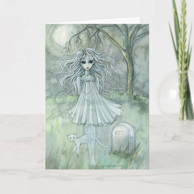 Chat paranormal de carte de Halloween du fantôme (Devant)
