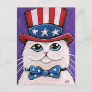 Chat Patriotique Blanc Perse   Carte postale 4 jui