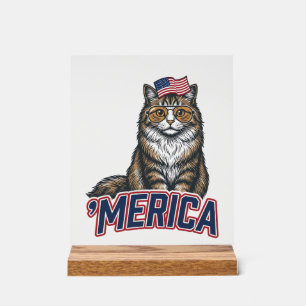 Chat Patriotique Merica Gravure Vintage Design de 