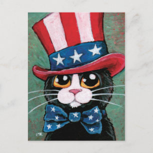 Chat Patriotique Tuxedo   Carte postale 4 juillet