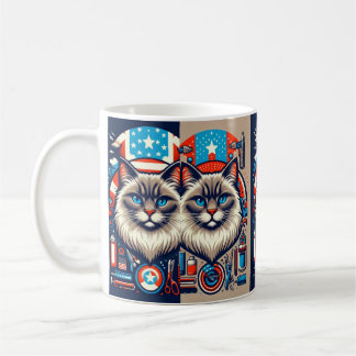 Chat patriotique US Drapeau Mug - Feline mignon Am