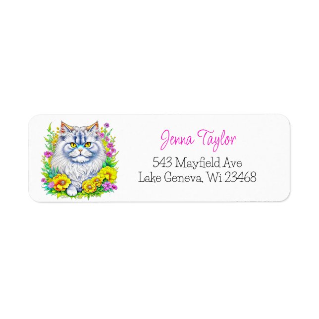 Chat persan Fleurs jaunes et roses Personnalisées (Devant)