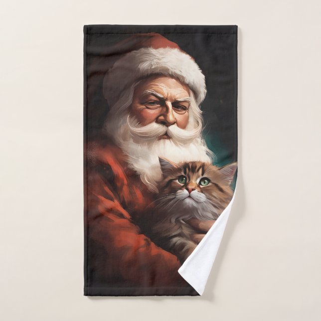 Chat Perse avec Noël Festif du Père Noël (Serviette à main)
