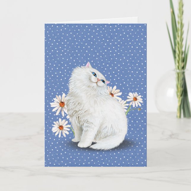 chat perse blanc avec marguerite Carte (Devant)