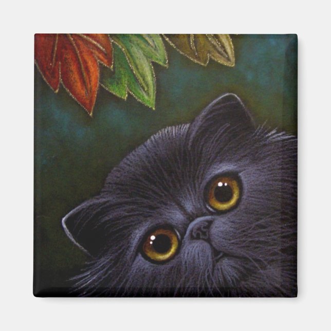 CHAT PERSIEN NOIR - Aimant AUTOMNE (Devant)