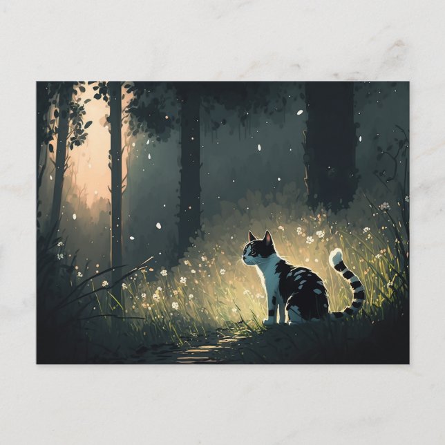 Chat Piebald noir et blanc dans la carte postale d (Devant)