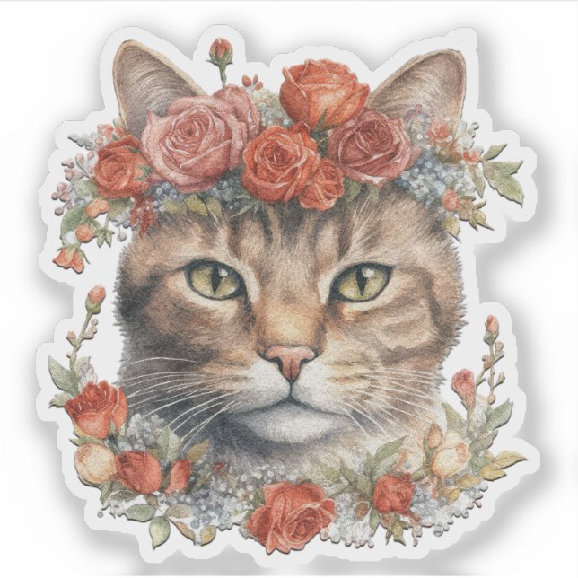 Chat portant des fleurs sur sa tête Sticker Valent (Devant)