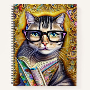 Chat portant des lunettes tenant un livre d'art