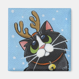 Chat Porter Reindeder Antlers Magnet