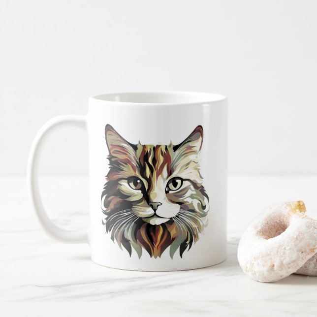 Chat Portrait Art Design Mug (Avec donut)