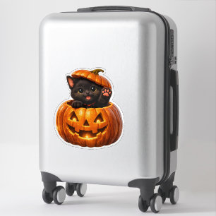 Chat pumpkin mignon joyeux Halloween autocollant v