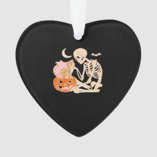 Chat qui étreint un squelette Chat de Halloween Am