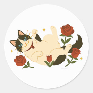 Chat Ragdoll dans des roses Autocollant rond class